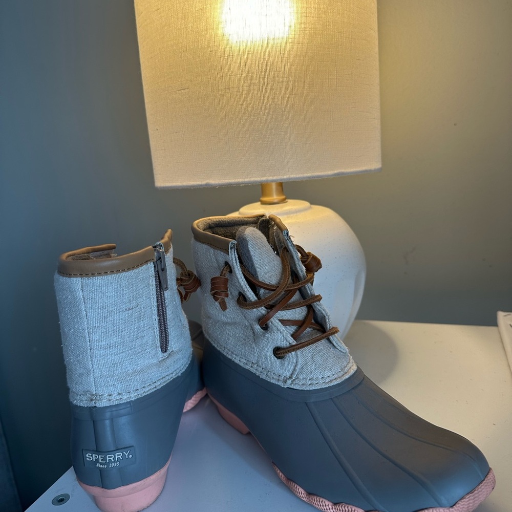 Sperry Gray and Pink Waterproof Boots